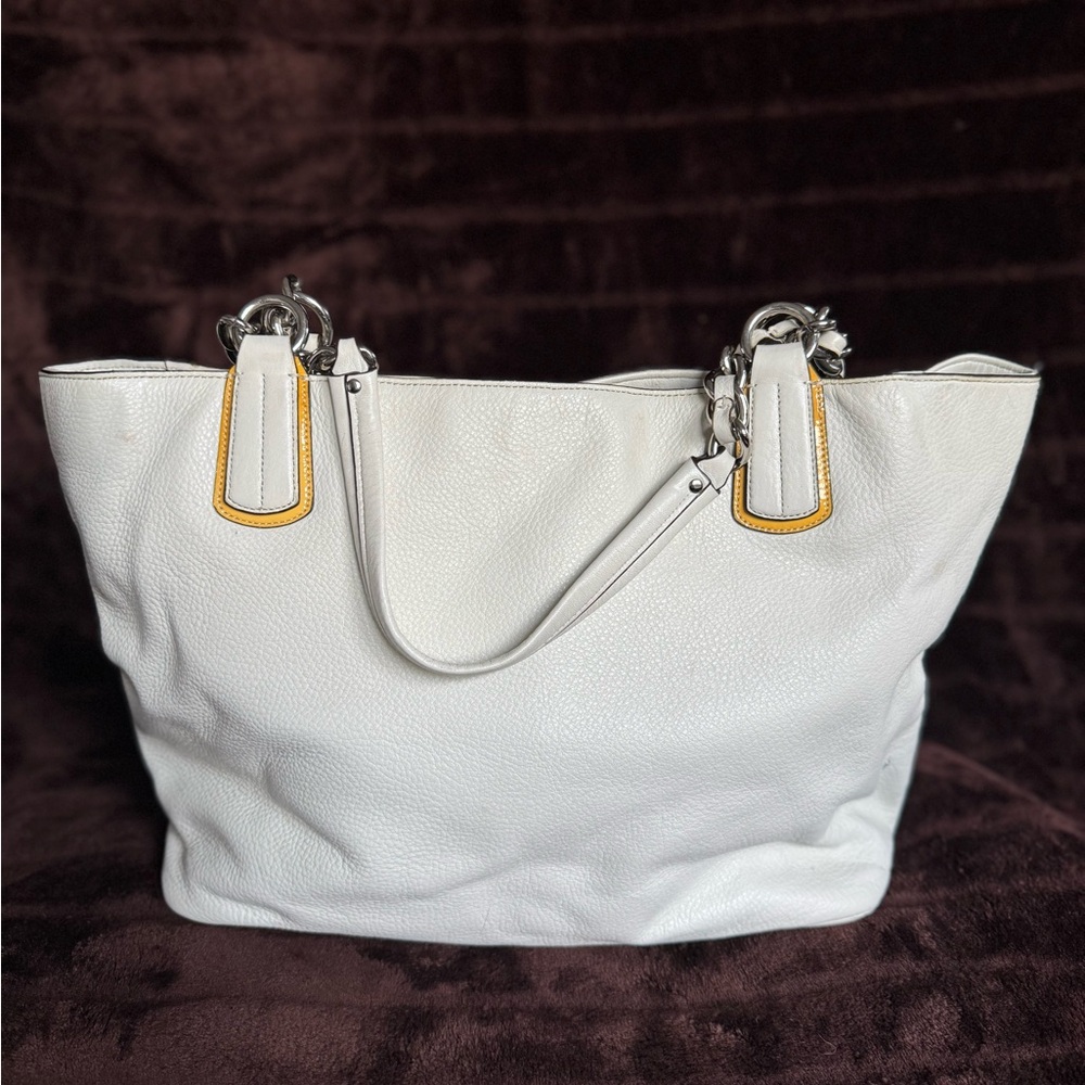 Coach White Tote Bag with Textured Finish